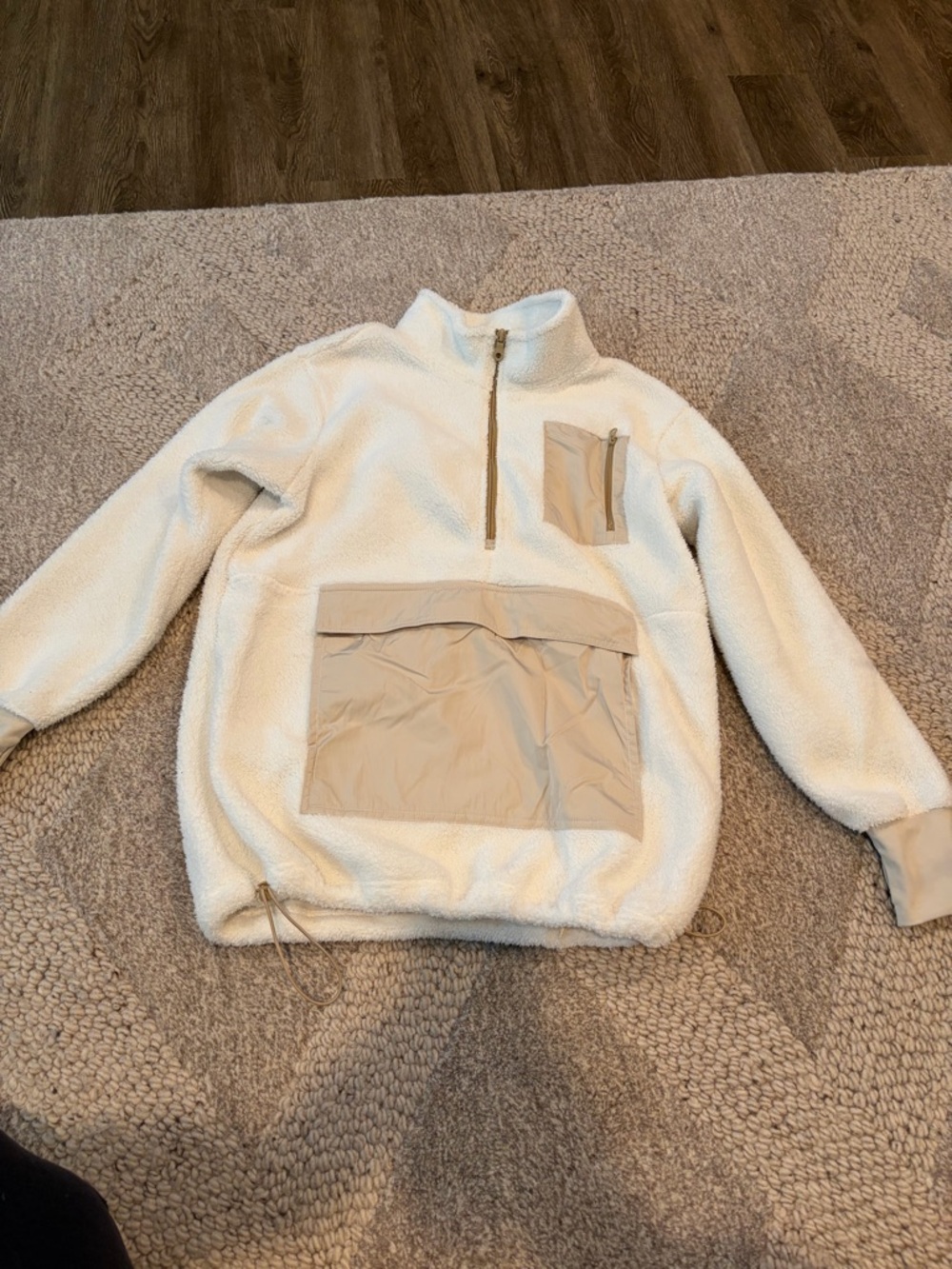 aerie Cream Sherpa Half-Zip Pullover with Tan Trim